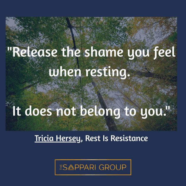Quote about releasing shame when resting - better sleep for women in perimenopause